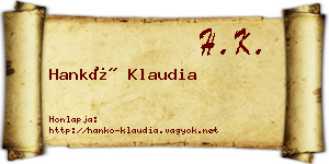 Hankó Klaudia névjegykártya
